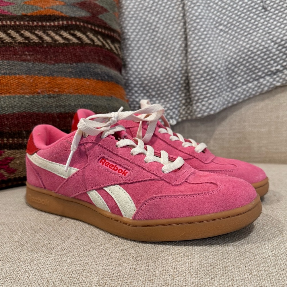 Pink Reebok Sneakers with red and white accents sz 7